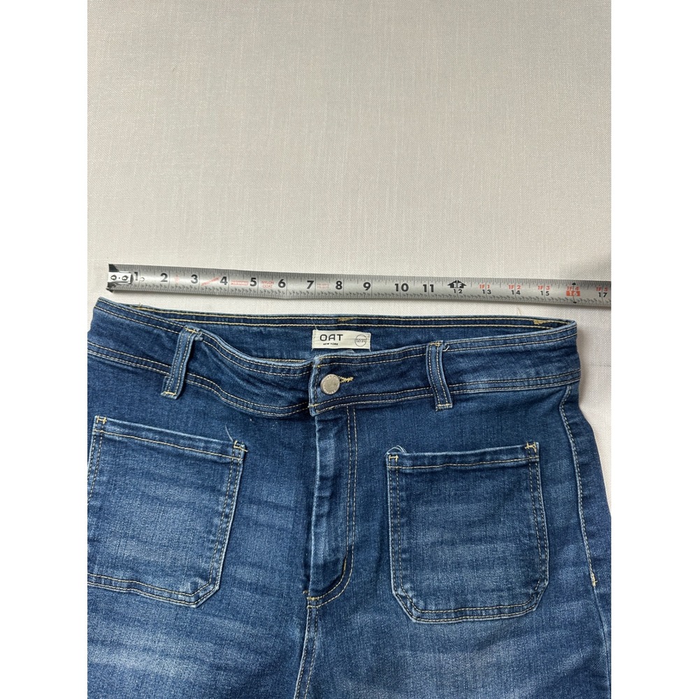 OAT New York Womens High Rise Wide Leg Raw Hem Patch Pocket Jeans Blue 12/31 - Picture 7 of 8
